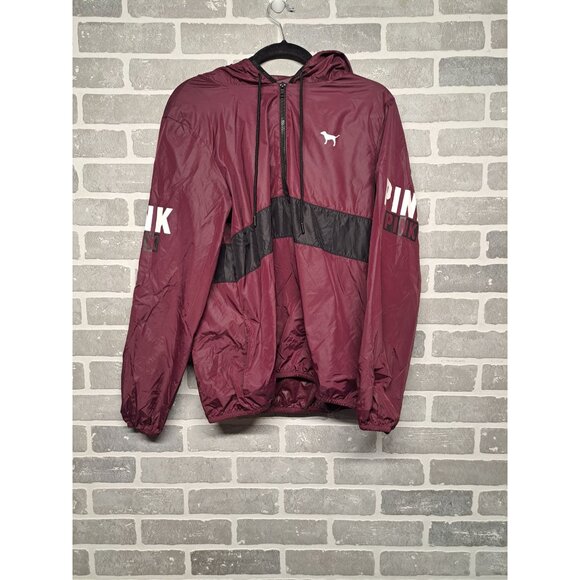Pink‎ Victoria Secret Burgandy Womens Wind breaker Hoodie Size XSMALL - Picture 1 of 13